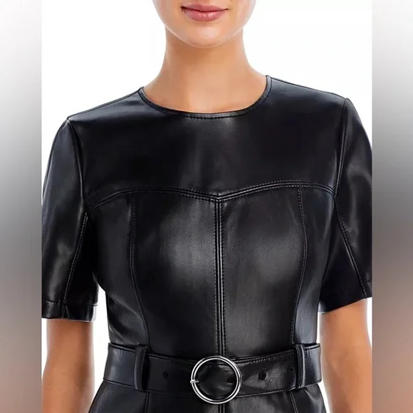 Cinq a Sept Faux Leather Belted Mini Dress in size 00 - Picture 4 of 8